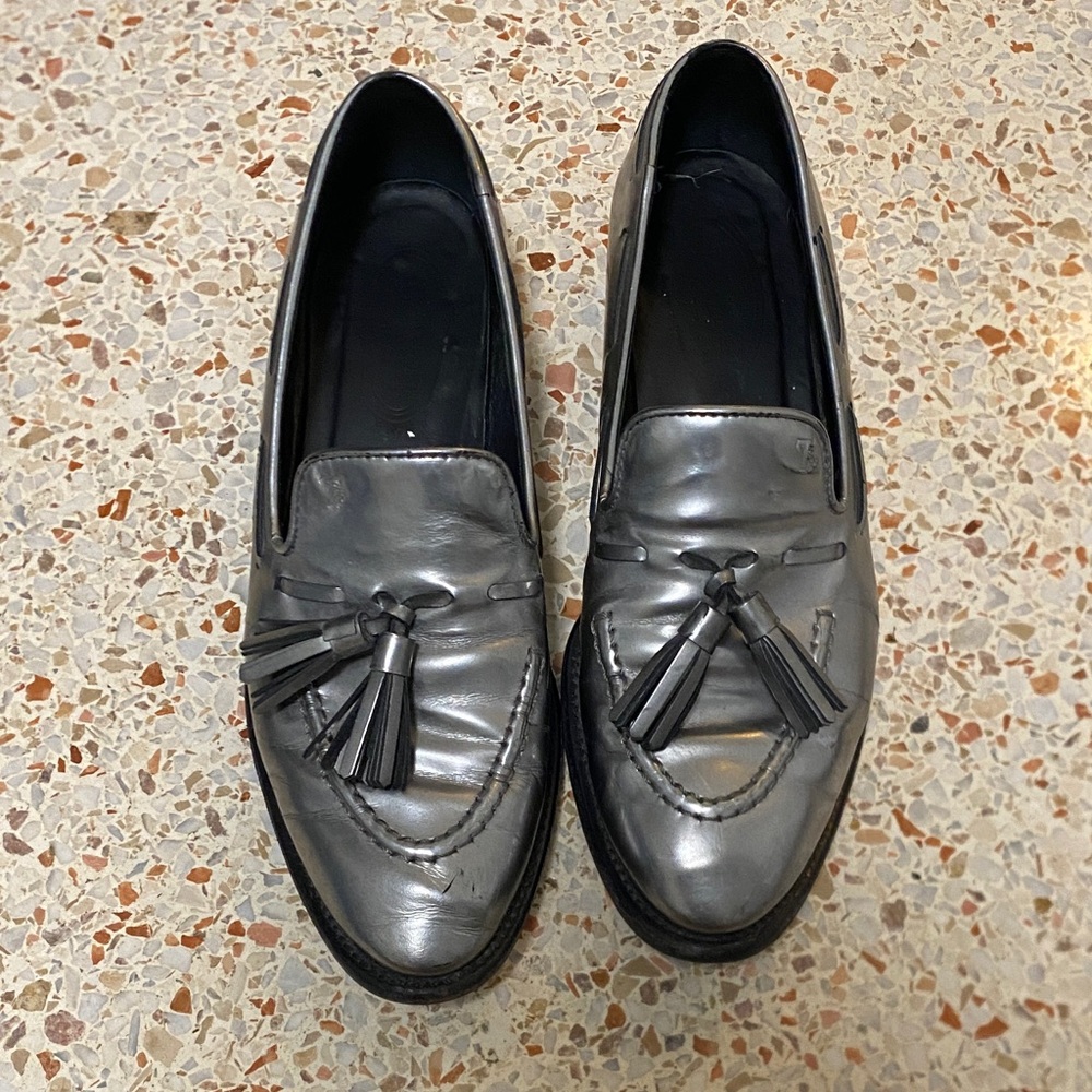 Tod's Metallic Silver Women’s Tassel Loafers US 8/EUR 38